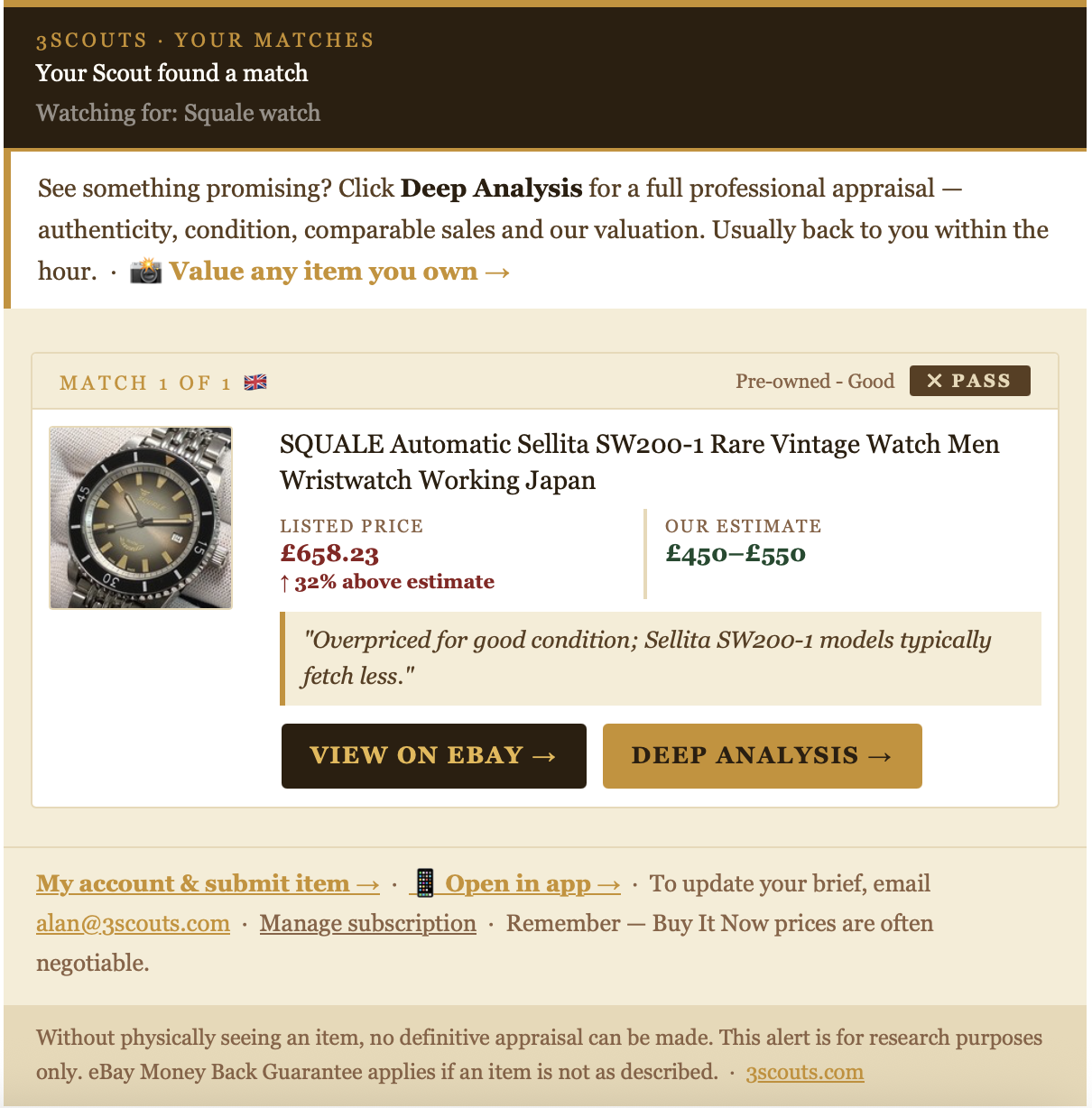 Sample 3scouts watch alert email